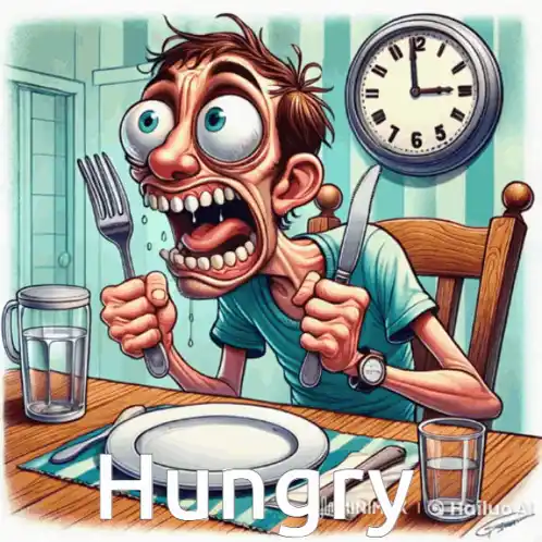 Hungry Cartoon Man Waiting for Dinner