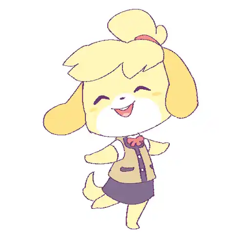 Isabelle from Animal Crossing Cheers Happily